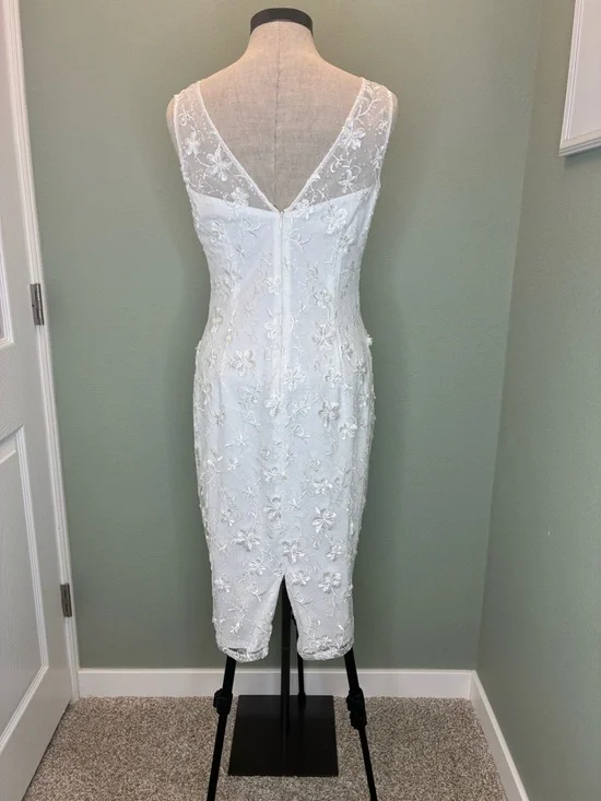 Adrianna Papell white sequins Floral V-Neck Sheath Dress - Picture 2 of 12